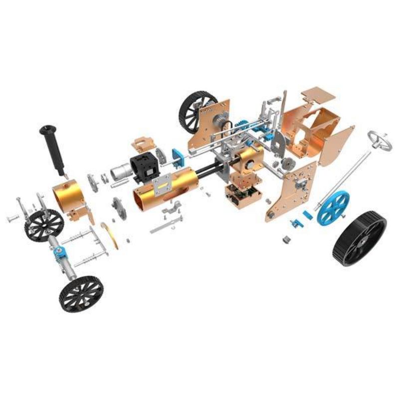 rozložený kovový edukativní interaktivní funkční model parního automobilu DM 34 edutor